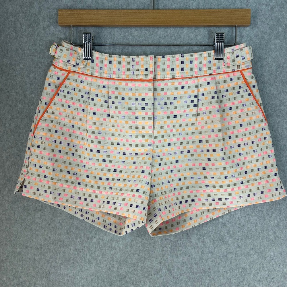 Trina Turk Maureen Shorts Cantelope Orange Piping Dash Print Cotton Blend Size 2